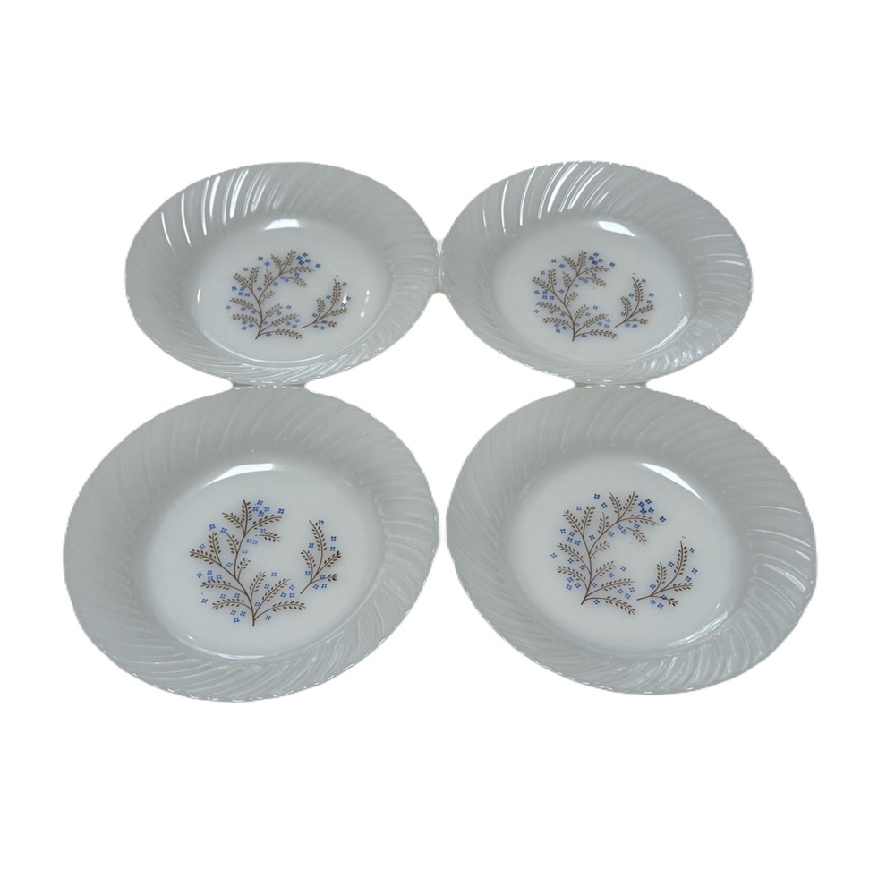 Termocrisa Blue Floral Soup/Cereal Bowls 4 pc Set c1960s Made in Mexico 7.5"